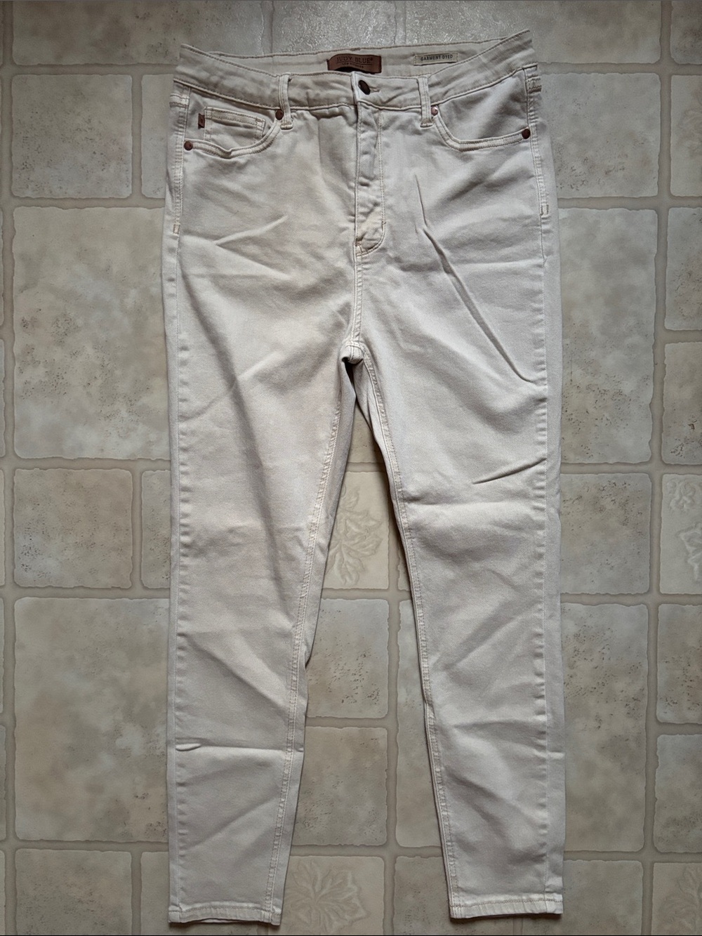 Judy Blue Jeans Womens 15/32 Tan Khaki Garment Dyed Skinny Slim Stretch GUC